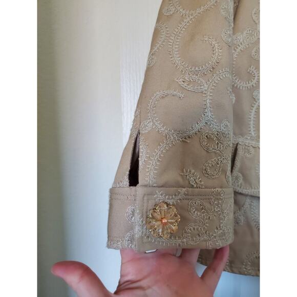 Bianca Nygard Embroidered Cotton Lined Accent Floral Buttons Art Jacket, Size 14 - Picture 7 of 14